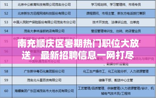 南充顺庆区暑期热门职位大放送，最新招聘信息一网打尽