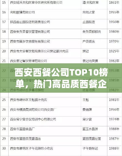西安西餐公司TOP10榜单，热门高品质西餐企业一览