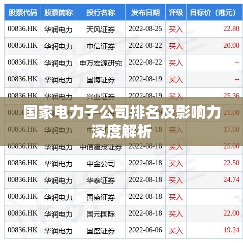 国家电力子公司排名及影响力深度解析