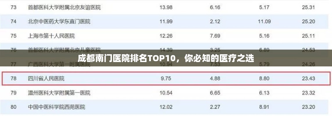 成都南门医院排名TOP10，你必知的医疗之选