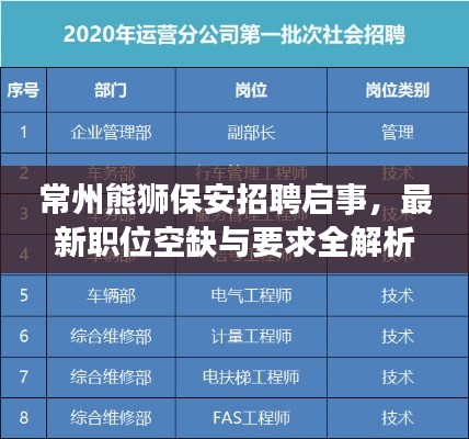常州熊狮保安招聘启事，最新职位空缺与要求全解析