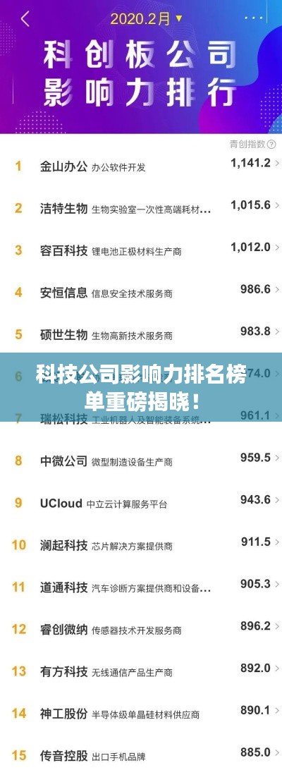 科技公司影响力排名榜单重磅揭晓！