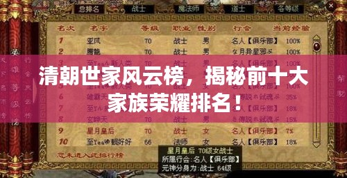 清朝世家风云榜，揭秘前十大家族荣耀排名！