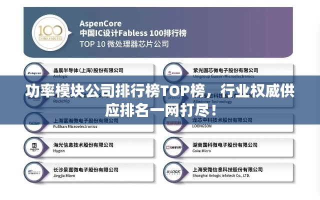 功率模块公司排行榜TOP榜，行业权威供应排名一网打尽！